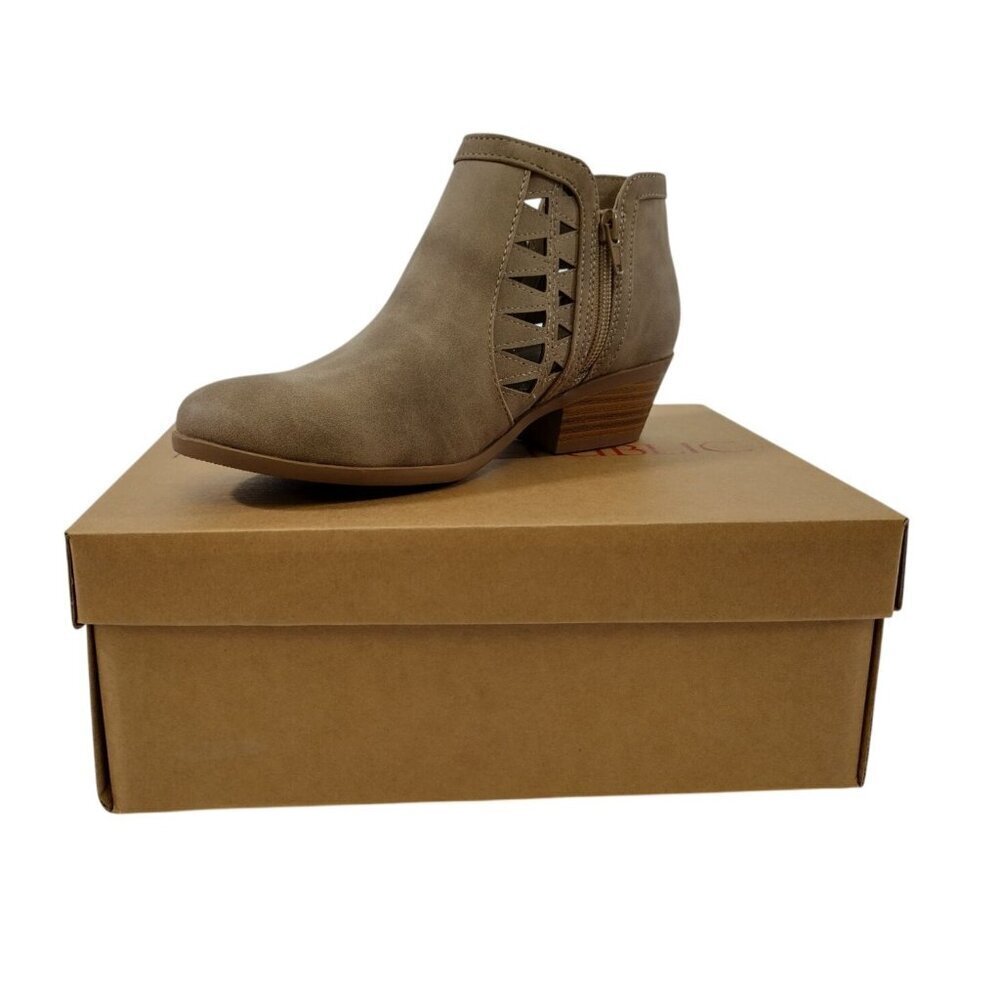 Taupe Faux Suede Ankle Booties With Side Cutout Design & Low Block Heel, NWB - Picture 6 of 8